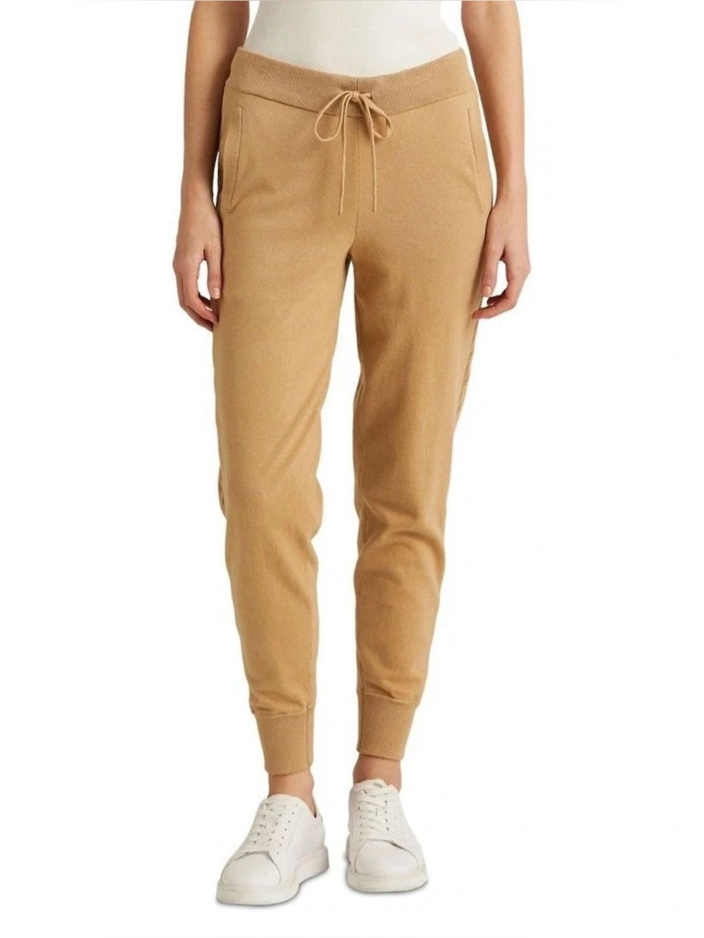 Polo Ralph Lauren Cozy Fleece Tan Cable Knit Sides Sweats Casual Joggers